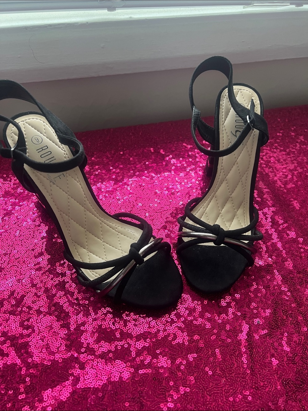 Roxy Black Strappy Open‑Toe Ankle‑Wrap Heels